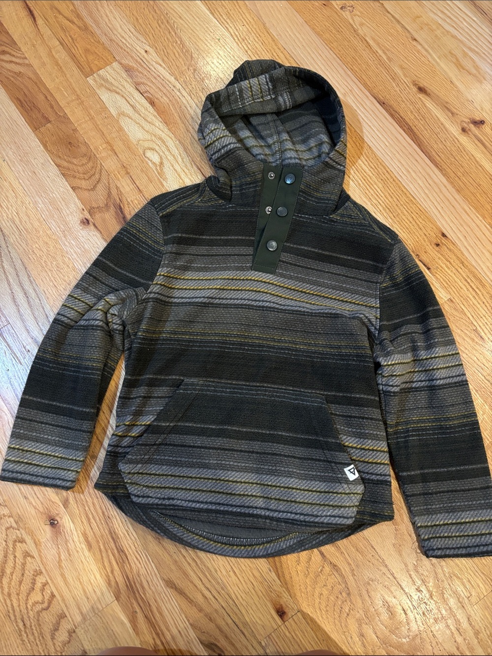 Kids Striped Hooded Pullover Sweatshirt - Olive/Gray